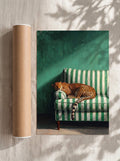 Leopard on a Green Sofa, Poster, Decorative Print