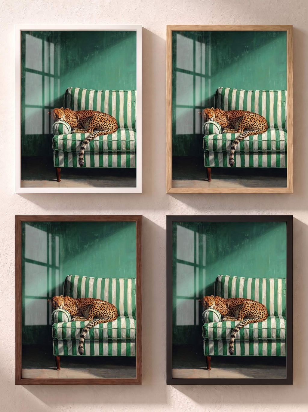 Leopard on a Green Sofa, Poster, Decorative Print