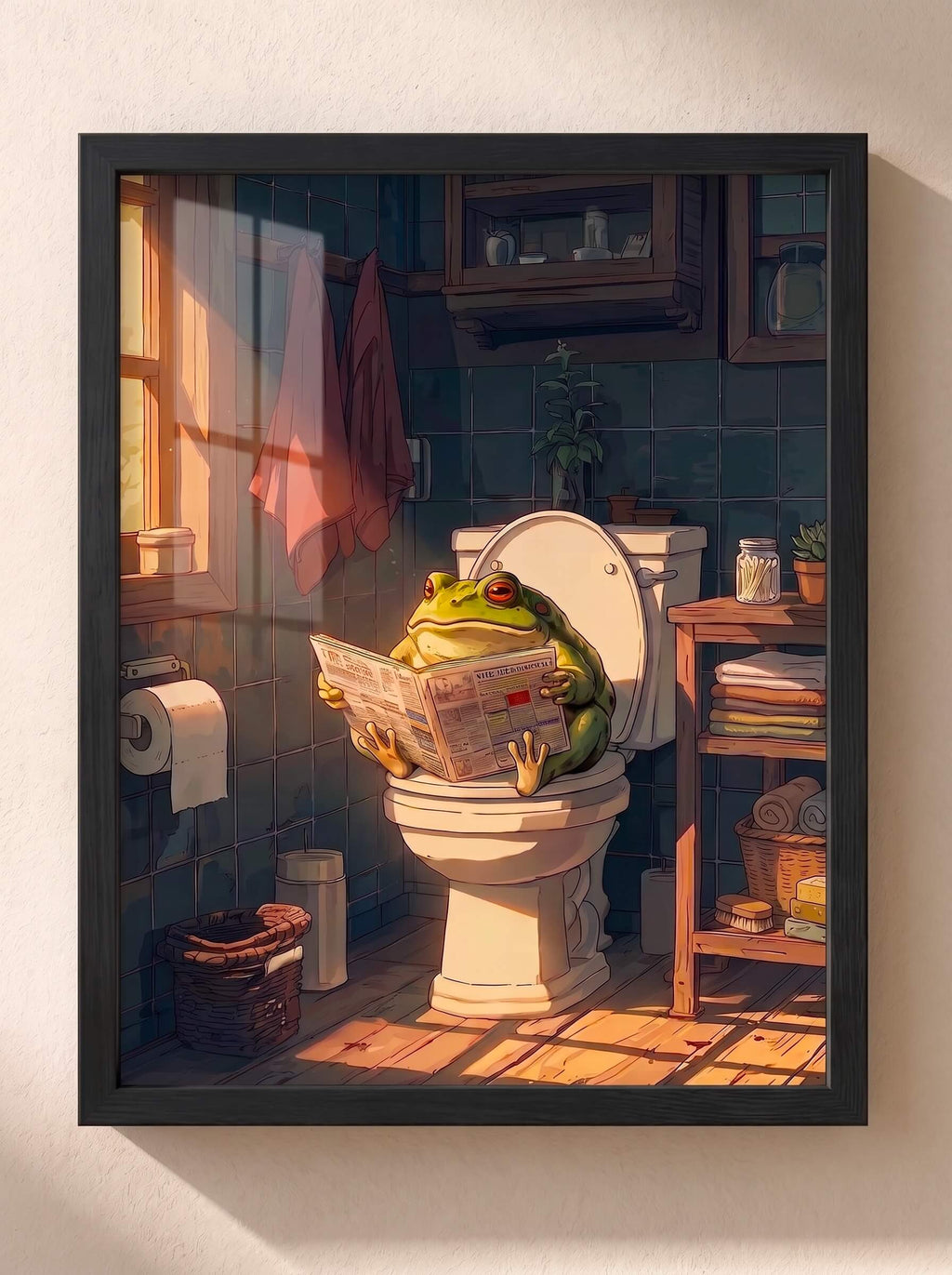 Frog on a Toilet, Poster, Decorative Print