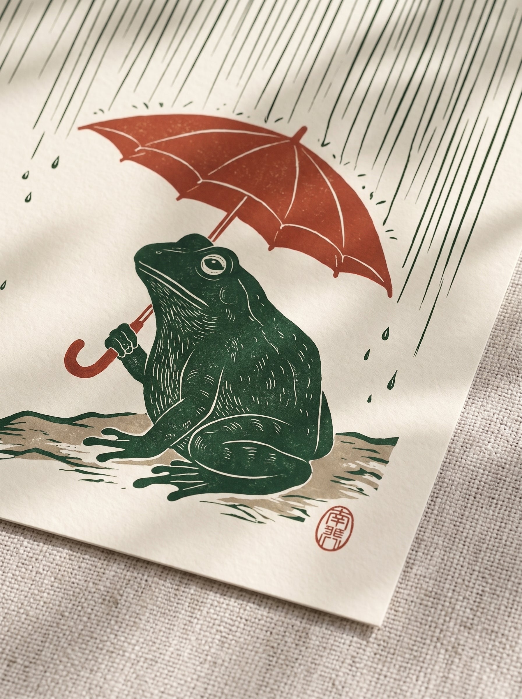 Rainy Frog – Japanese Ukiyo-e Style