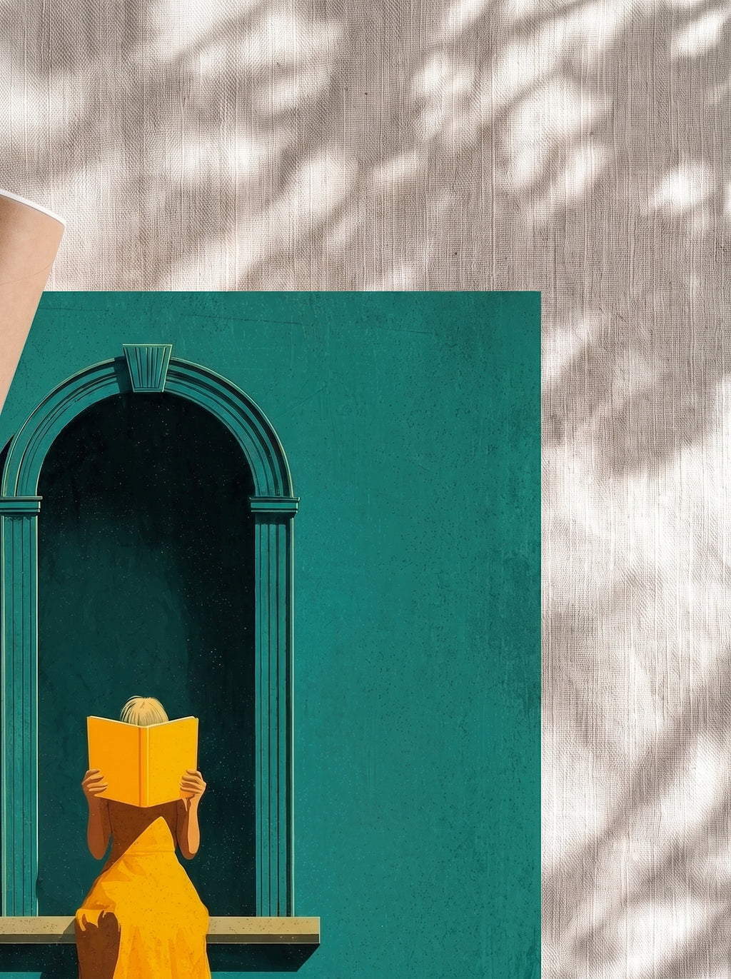 Girl in yellow reading a book by the window, Poster, Decorative Print