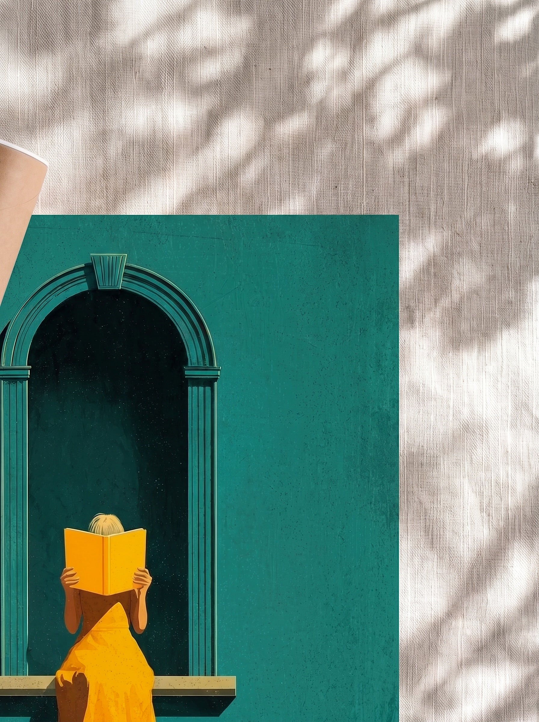 Girl in yellow reading a book by the window, Poster, Decorative Print