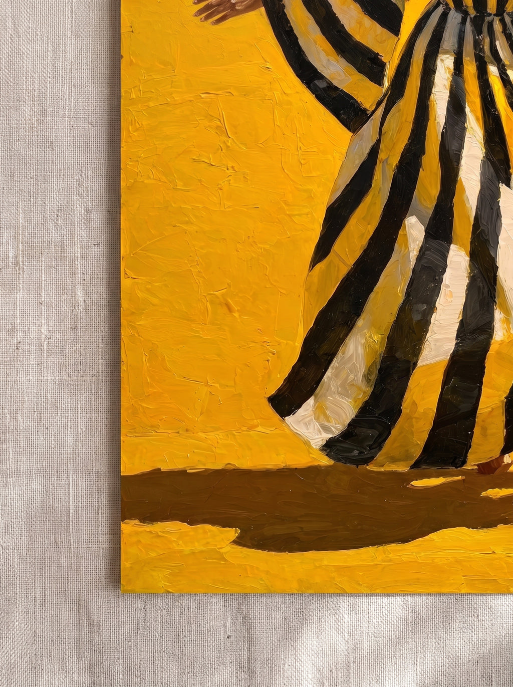 Girl in a striped dress on yellow, Poster, Decorative Print