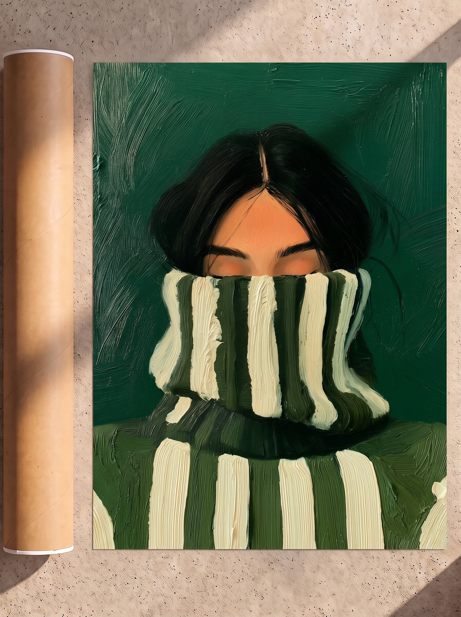 A woman in a green turtleneck sweater, Poster, Decorative Print