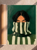 A woman in a green turtleneck sweater, Poster, Decorative Print