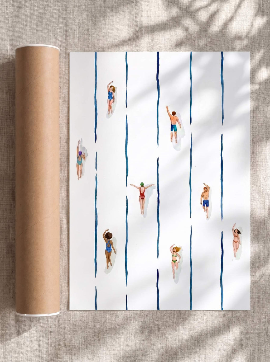 Swimmers in a Pool, Top View, Poster, Decorative Print