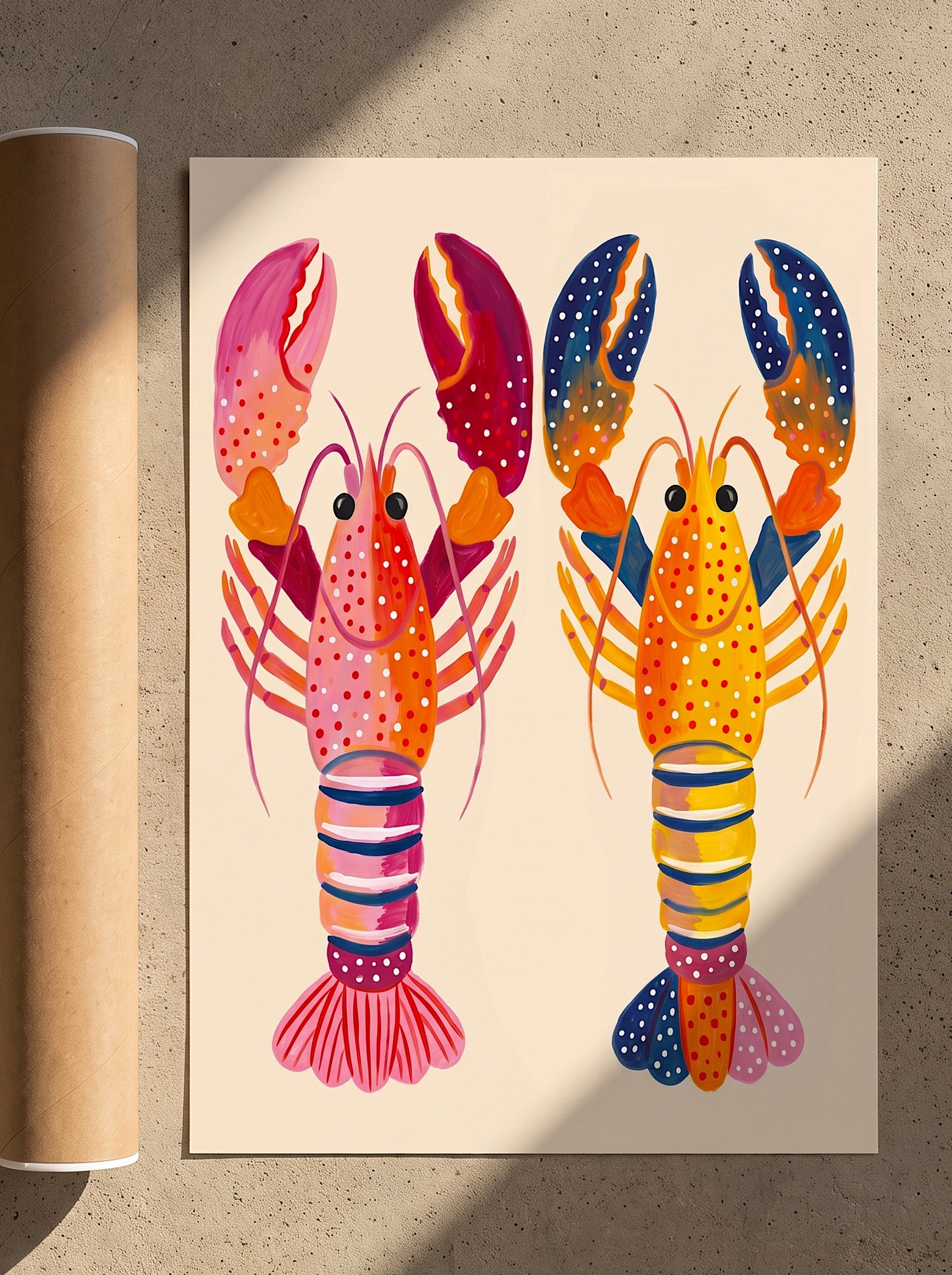 Colorful Decorative Lobsters, Poster, Decorative Print